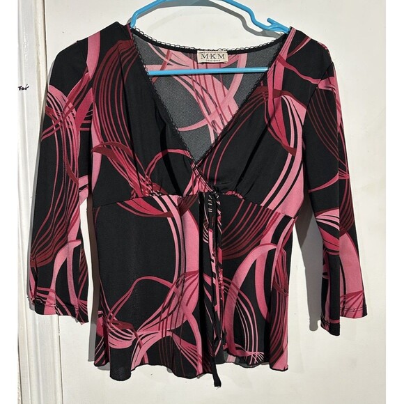 Y2K MKM Designs Ruched Pink & Black Swirl Stretch Top, Size Medium - Picture 1 of 6
